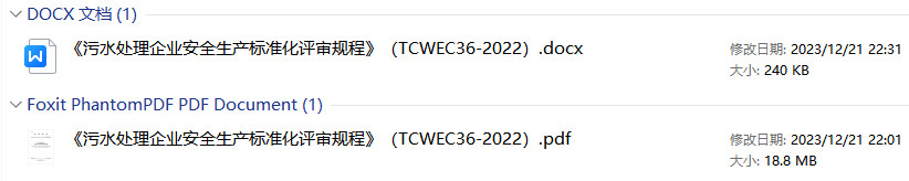 《污水处理企业安全生产标准化评审规程》（T/CWEC36-2022）【全文附高清PDF+Word版下载】1